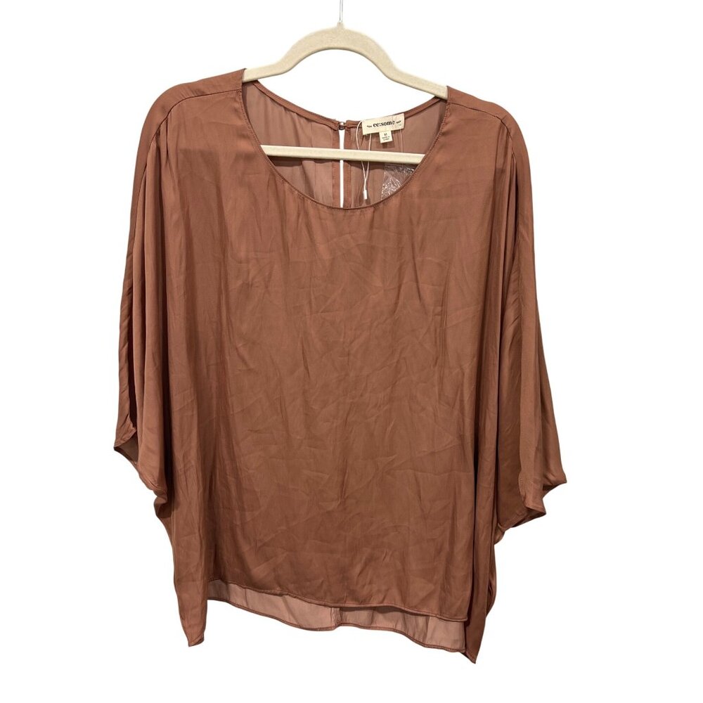 Ee:some Dolman Sleeve Blouse Womens Medium Keyhole Back Brown Polyester Neutral
